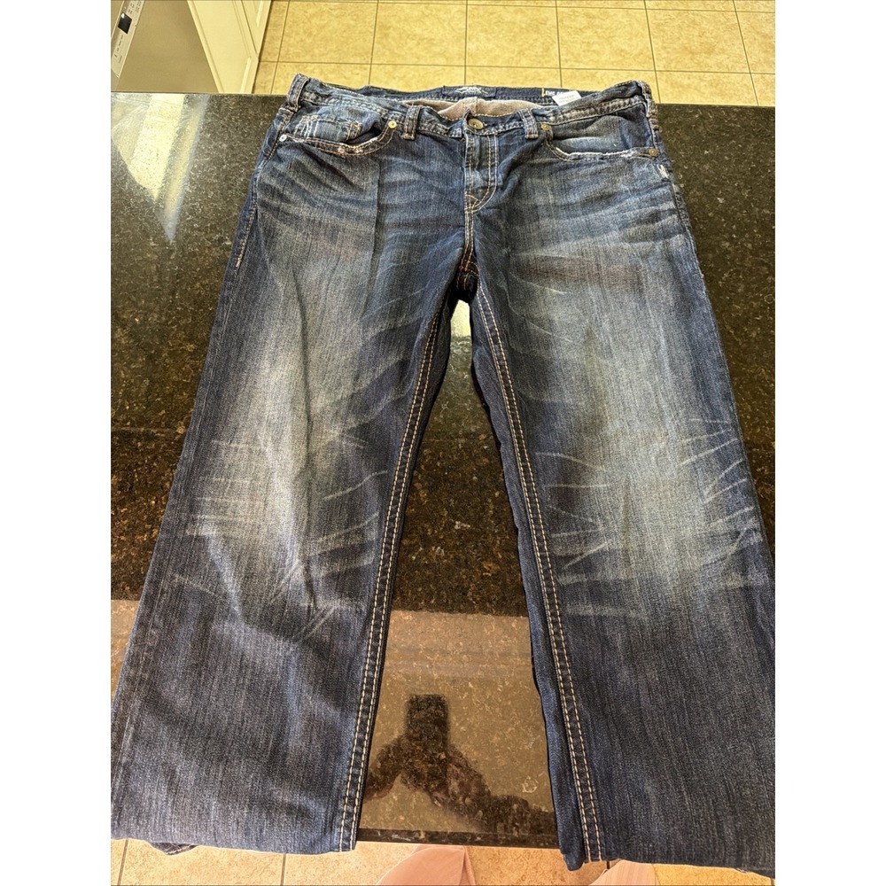 Silver Jeans Grayson Men's Jeans Sz 38x34 Straight Leg Whiskering Fade EMC Denim